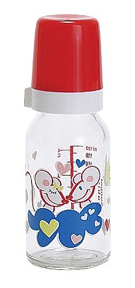 Canpol Flasche 120 ml glass dekoriert + Zitze / Farbmischung