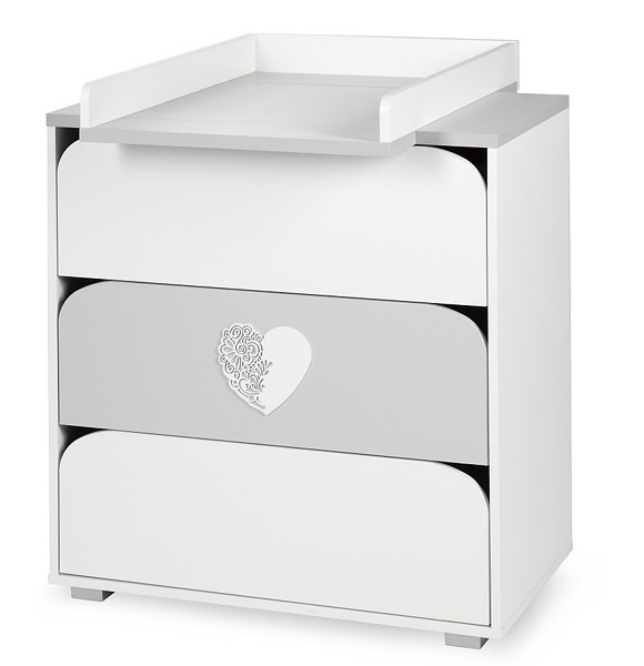 Klupś Nel Heart chest of drawers with changing table / white/grey