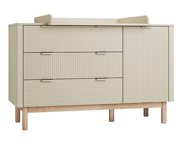 Pinio Miloo chest of 3 drawers 1 door with changing table white champagne