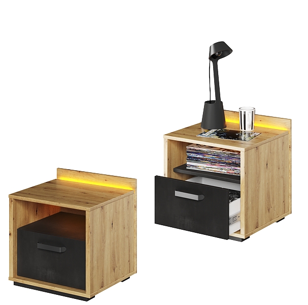 Lenart Qubic bedside table with 1 drawer and lighting QB-10