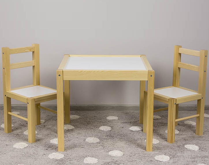 Drewex zestaw stolik + 2 krzesełka biały/sosna.