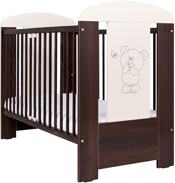 Drewex Teddy bear and butterfly crib 120x60 cm with drop side / colour nut
