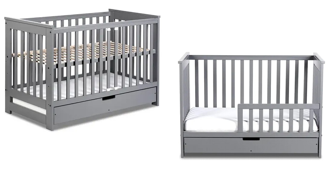 Klupś Iwo cot with drawer 120x60cm + railing / color graphite