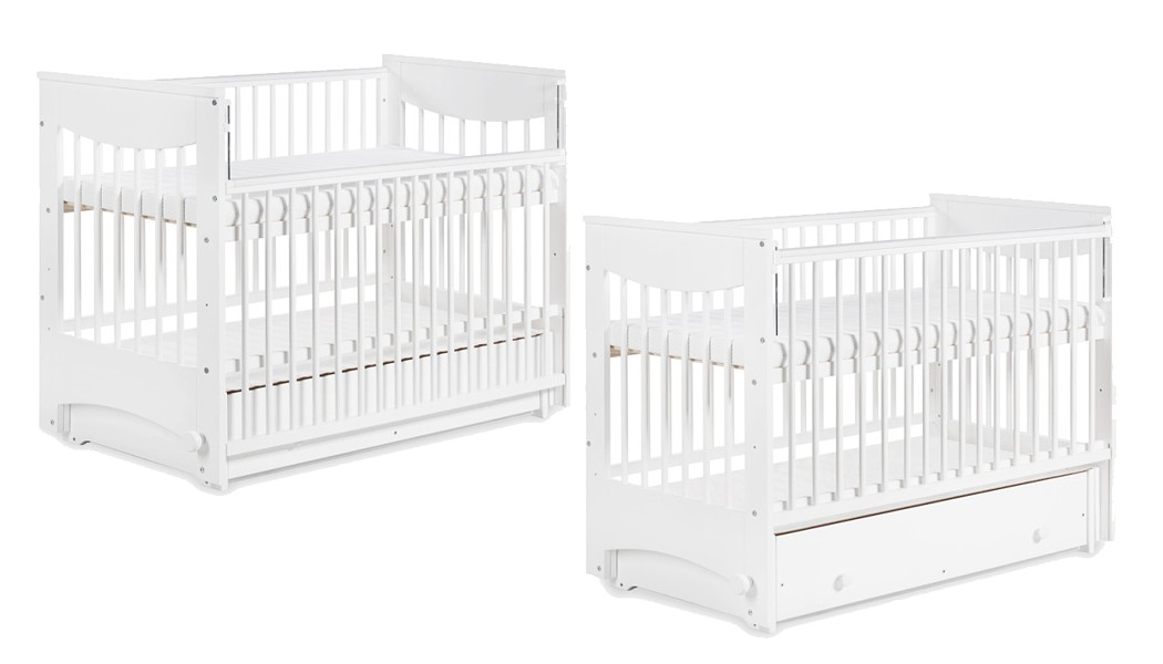Klupś Luna Crib/cradle 120x60 drop side with drawer / color white