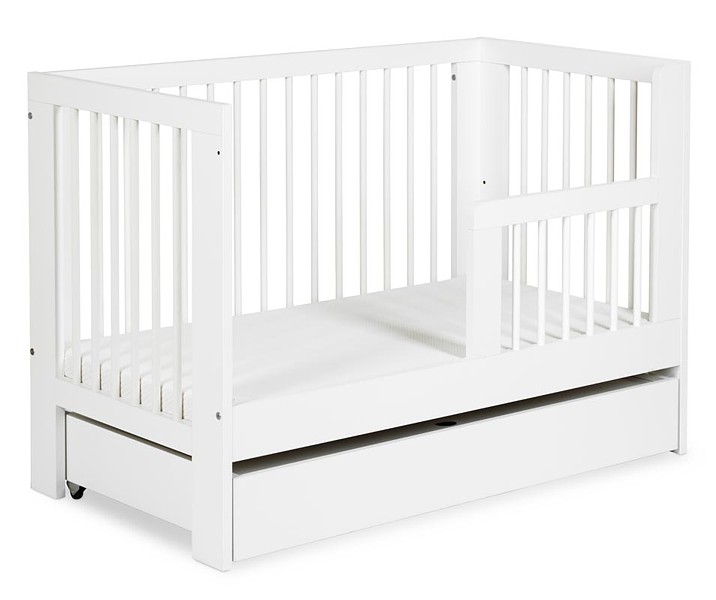 Klupś Olivia crib 120x60cm with railing and drawer white