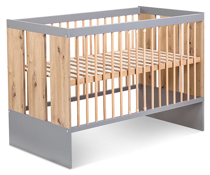 Klupś Pauline Graphite-Oak crib with a railing 120x60