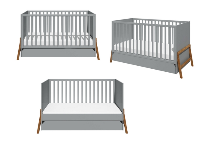 Bellamy Lotta crib cot convertible to junior bed 140x70 with drawer / colour grey