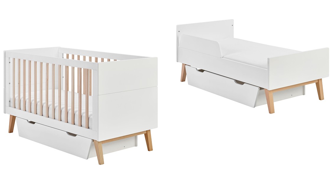Pinio Swing crib 140x70 cm with drawer white