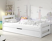 BMS Ernie łóżko parterowe z pojemnikiem na pościel i materacem (200x90 cm) białe