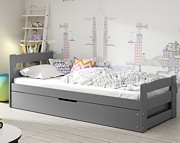 BMS Ernie łóżko parterowe z pojemnikiem na pościel i materacem (200x90cm) grafit