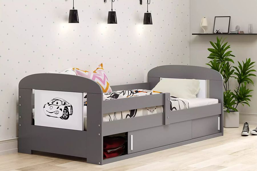 BMS Filip single bed with mattress (160x80cm) graphite