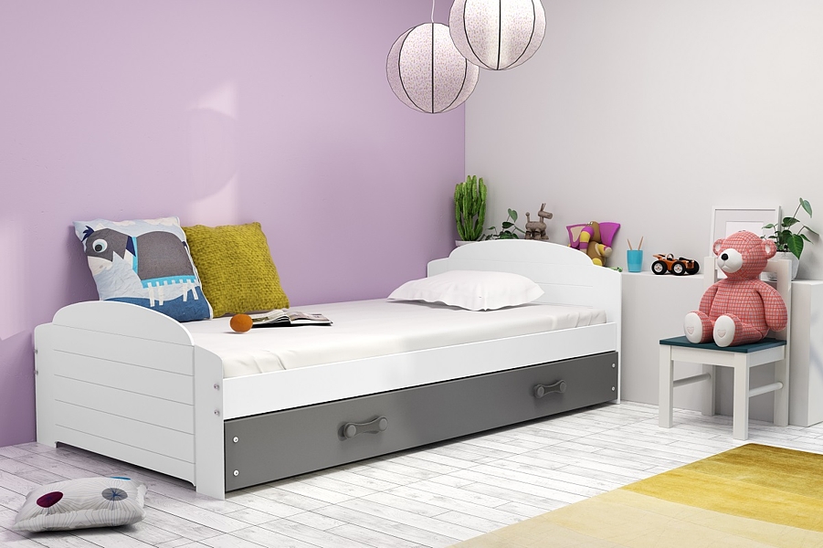 BMS Lili Bett mit Matratze und Schublade für Bettwäsche (200x90cm) weiß