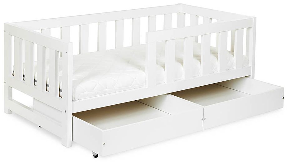 LittleSky by Klupś Amelia łóżko młodzieżowe z barierką i pojemnikami 160x80cm biała