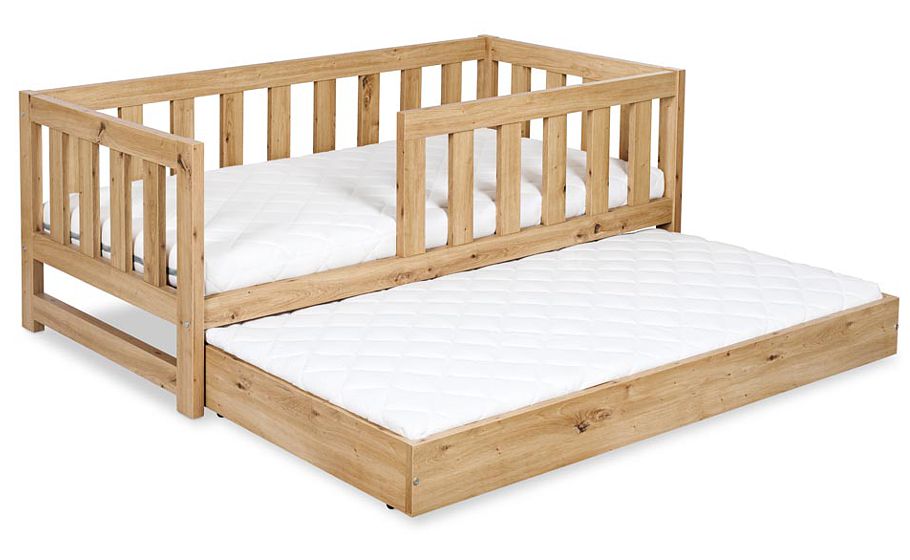 LittleSky by Klupś Amelia youth bed with railing and drawer with sleeping function 160x80cm dąb