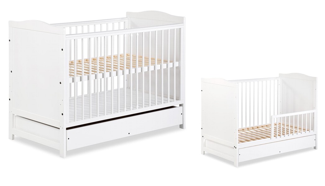 Klupś Felix cot 120x60 with drawer and railing / white