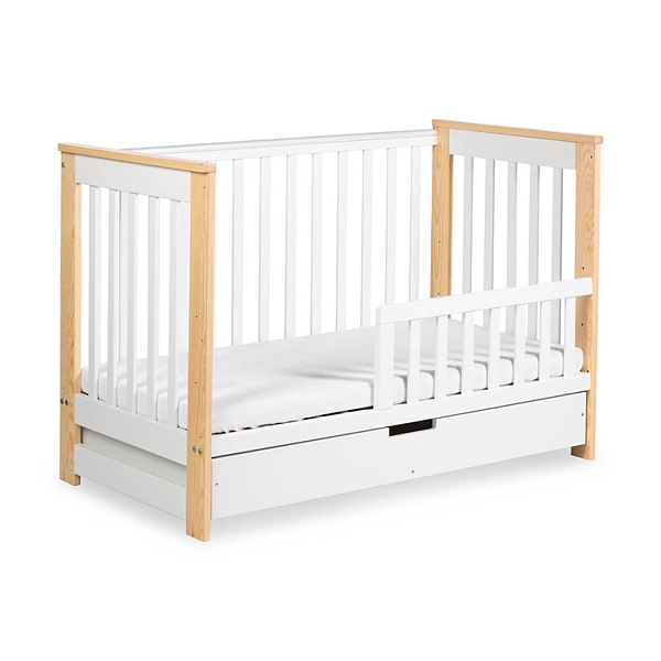 Klupś Iwo crib with drawer 120x60cm + railing / color white/pine