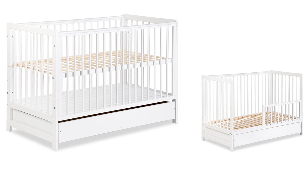 Klupś Timi cot 120x60 with drawer and railing / white