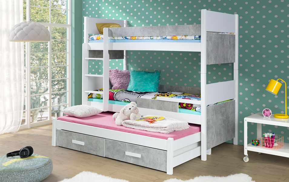 Meblobed Augusto Bunk trundle bed (180x80cm) with an additional pull-out bed with 3 mattresses and drawers
