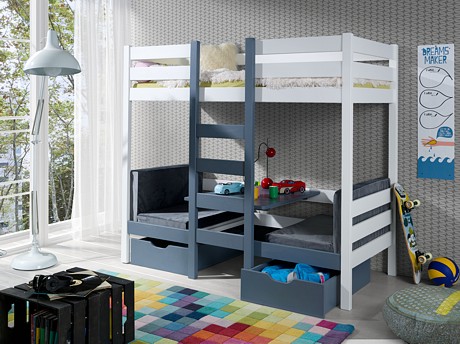 Meblobed Bartosz bunk bed (180x80cm) with 2 mattresses and lower sleeping bed transformed into a table and seats