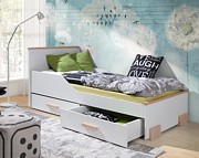 Meblobed Caren łóżko 180x80 z materacem i 2 szufladami kolor Buk/Biały