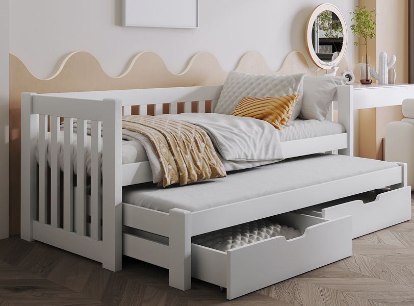 Meblobed Filip trundle bed for siblings (180x80cm) with 2 mattresses and drawers