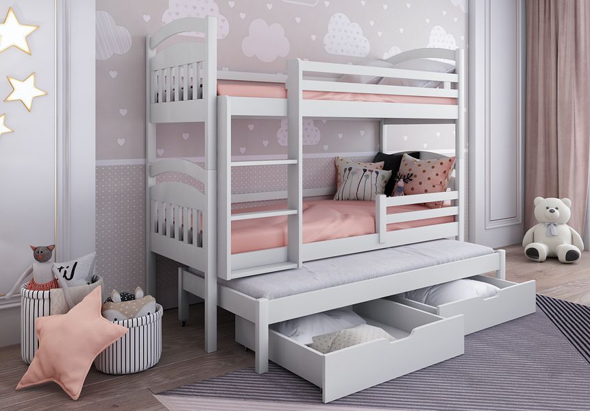 Meblobed Jakub III Bunk trundle bed (180x80cm) with 3 mattresses and drawers