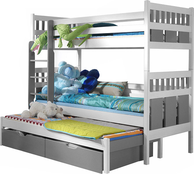 Meblobed Maksymilian Bunk trundle bed (180x80cm) cm with 3 mattresses and drawers / color white turquoise acrylic