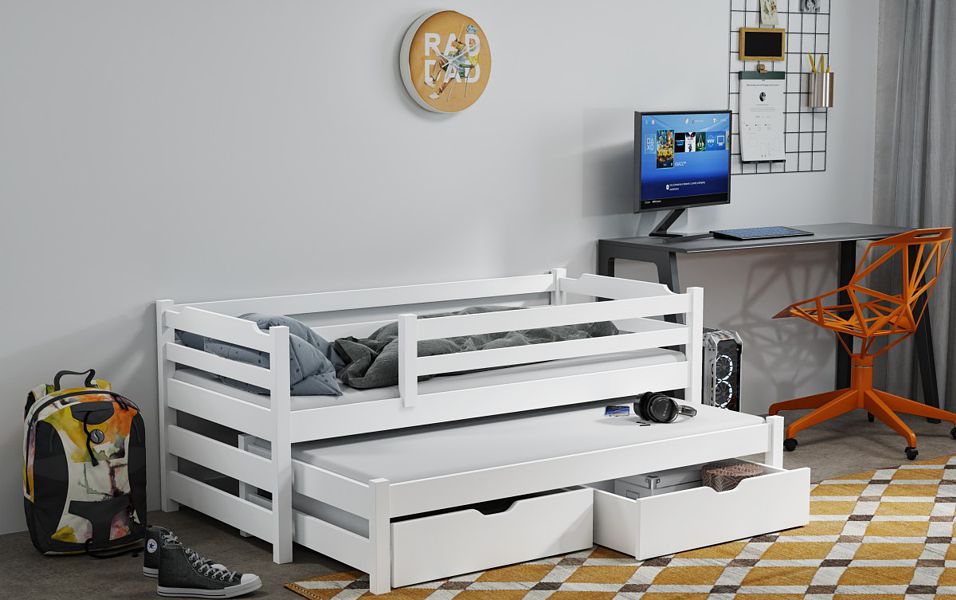 Meblobed Marcin II trundle bed for siblings (180x80cm) with 2 mattresses and drawers