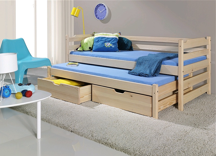 Meblobed Marcin trundle bed for 2 siblings (180x80cm) with 2 mattresses and drawers