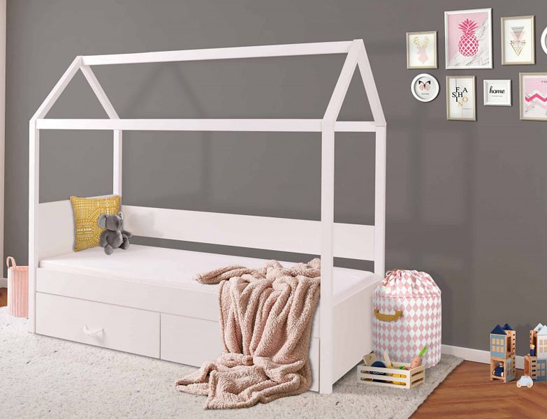 Meblobed Ofelia łóżko 1 osobowe domek (180x80cm) z materacem oraz szufladami
