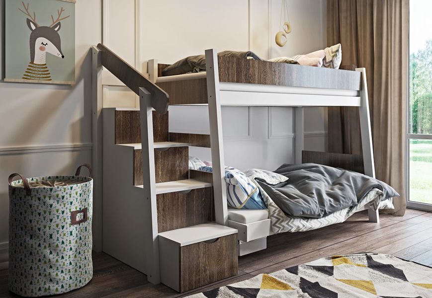 Meblobed Parys łóżko piętrowe 3 osobowe z 2 materacami (200x120cm) i szufladą