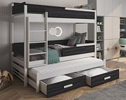 Meblobed Quatro łóżko piętrowe (180x80cm) z dodatkowym wysuwanym spaniem z 3 materacami i szufladami - Kliknij na obrazek aby go zamknąć