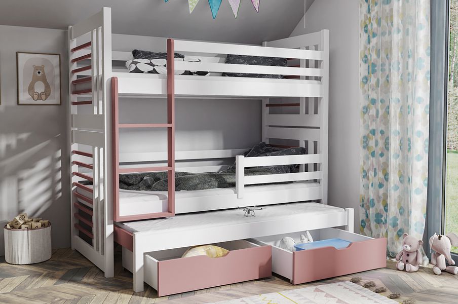 Meblobed Roland III (180x80cm) bunk trundle bed with with 3 mattresses and drawers