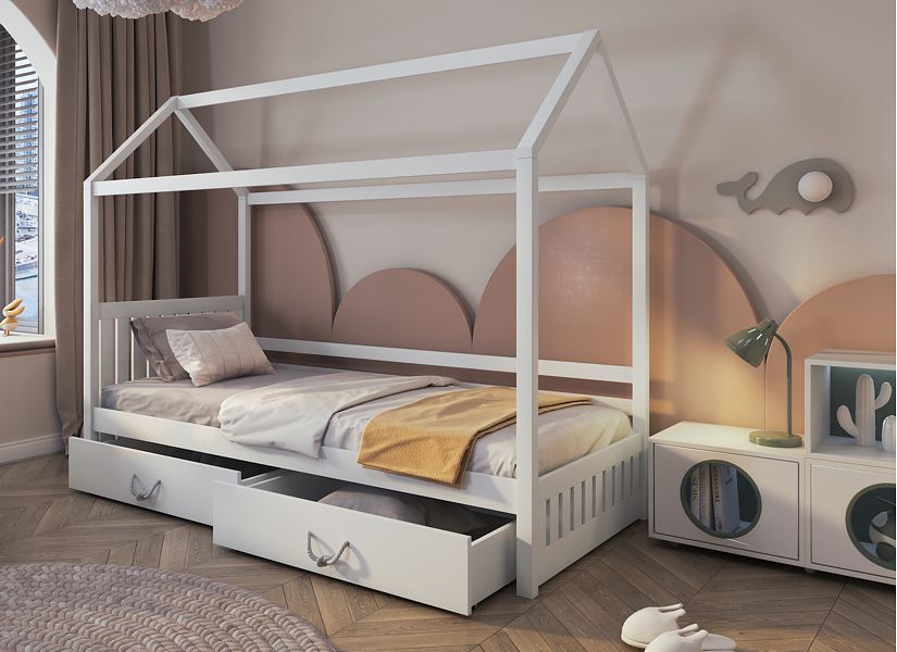Meblobed Rozalia łóżko 1 osobowe domek (180x80cm) z materacem oraz szufladami