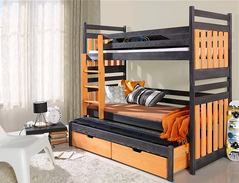 Meblobed Sambor bunk trundle bed (180x80cm) with 3 mattresses and drawers