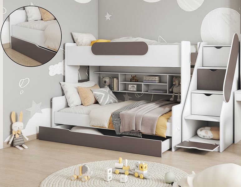 Meblobed Segan łóżko piętrowe 3 osobowe z 2 materacami (200x120cm) i szufladą