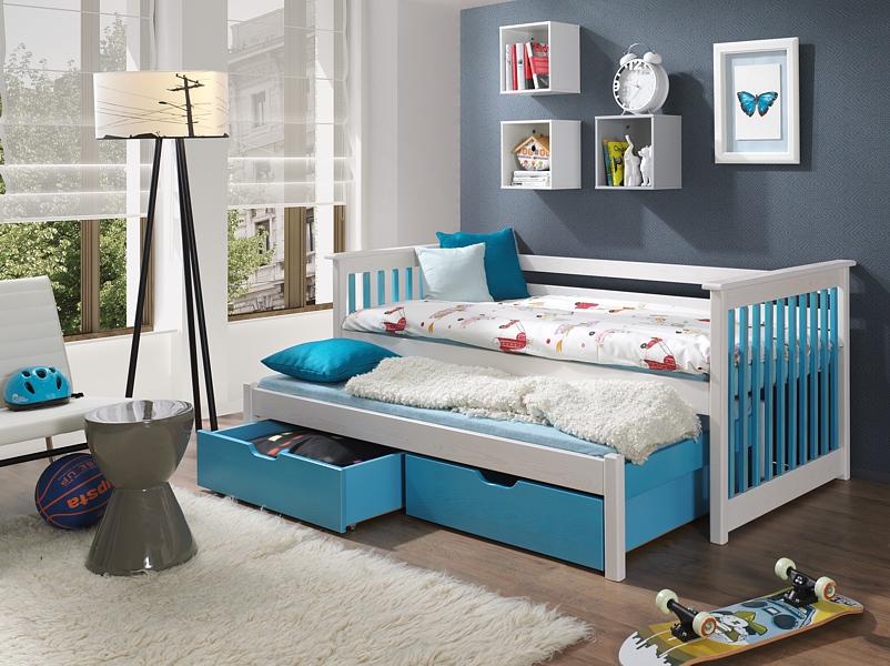 Meblobed Syriusz trundle bed for siblings (180x80cm) with 2 mattresses and drawers