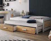 Meblobed Tiesto Trundle Bett für Geschwister (180x80cm) mit 2 Matratzen und Schubladen - zum Schließen ins Bild klicken