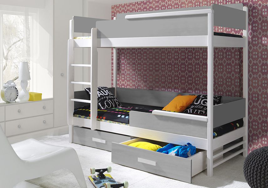 Meblobed Tres łóżko piętrowe (180x80cm) z 2 materacami i szufladami