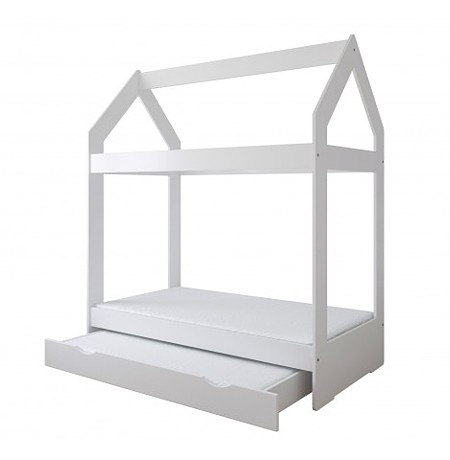 Pinewood Domek biały łóżko z szufladą 160x80 + materac piankowy