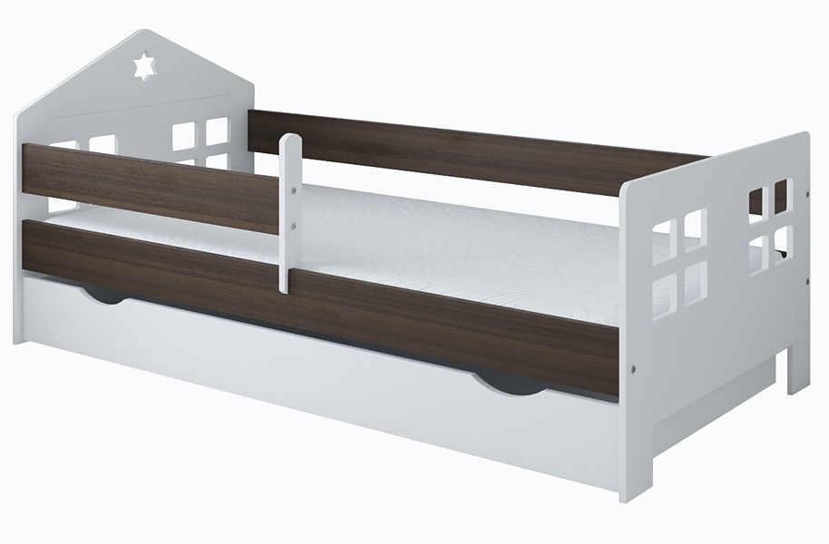 Pinewood Pola łóżko z szufladą i barierką 180x80 + materac piankowy