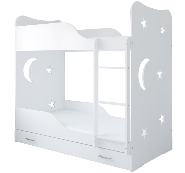 Pinewood Stars łóżko piętrowe z szufladą 180x80 + 2 materace piankowe
