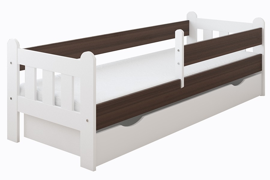 Pinewood Staś bed with drawer and railing 180x80 + foam mattress