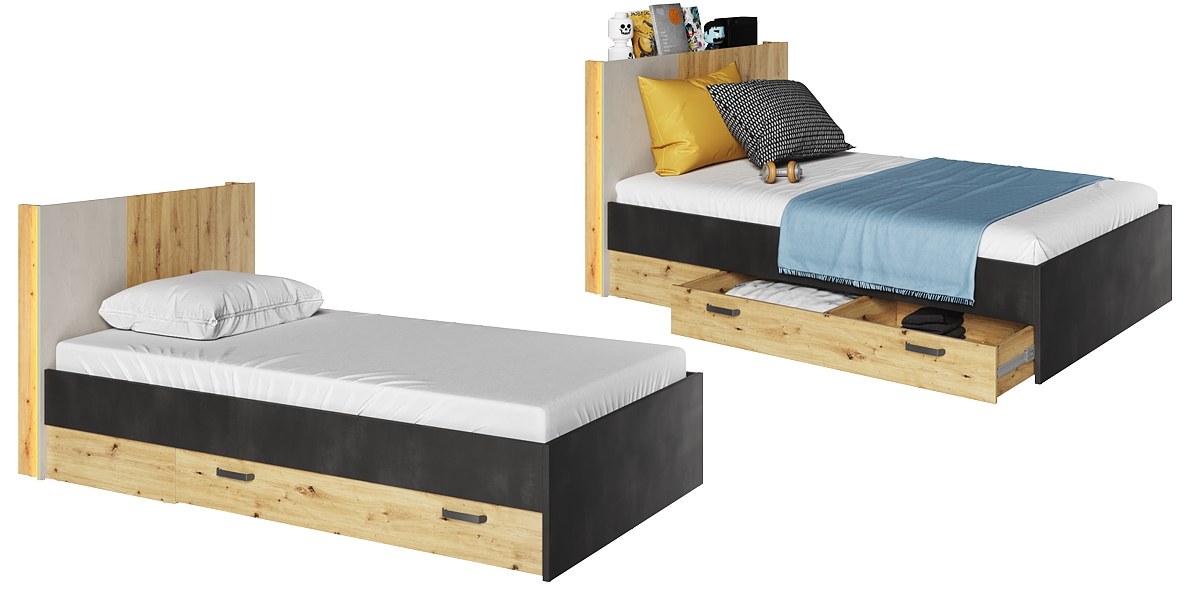 Lenart Qubic bed 200x120 cm with drawer and lighting QB-11