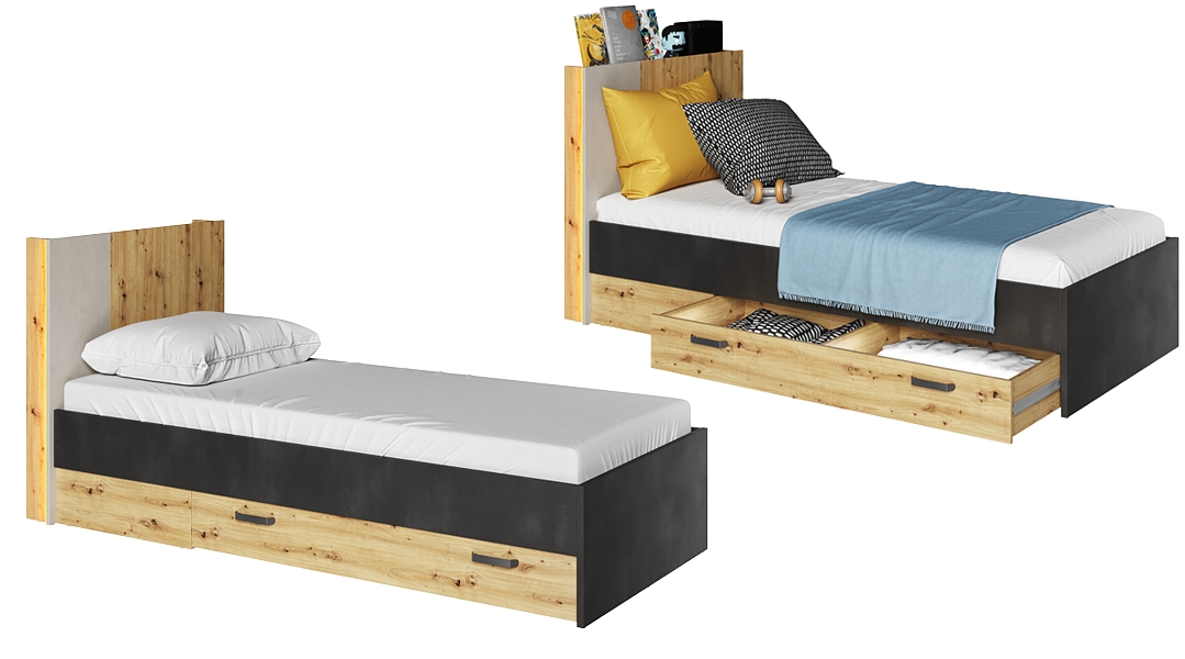 Lenart Qubic bed 200x90 cm with drawer and lighting QB-12