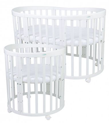 Waldin oval crib with mattress 7in1 78x128cm white