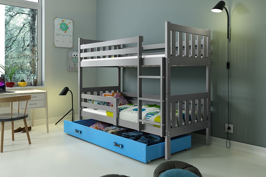 BMS Carino 2 persons bunk bed with 2 mattresses and with drawer for beddding (190x80cm) graphite