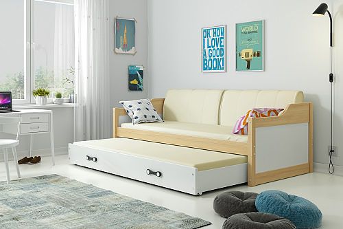 BMS Dawid 2 persons trundle bed with mattresses and with drawer (200x90cm) pine