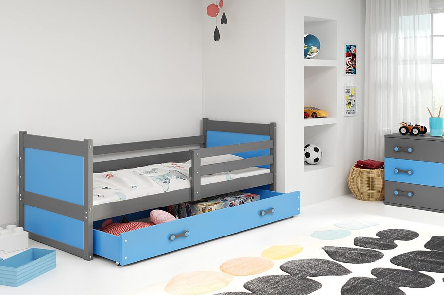 BMS Rico single bed with mattress and with drawer (200x90cm) graphite