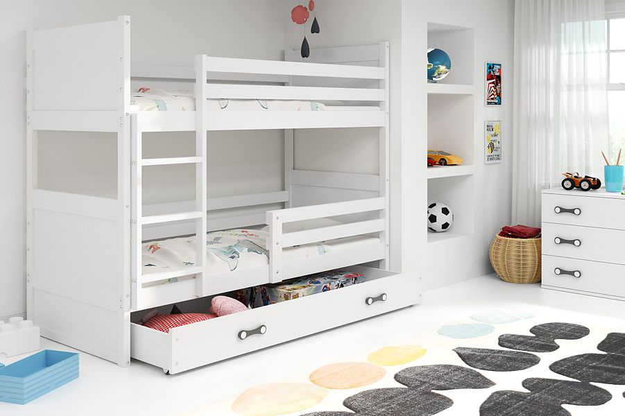 BMS Rico bunk trundle bed for 2 persons with 2 mattresses and with drawer (200x90cm) white